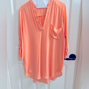 Medium Peach Lush Perfect Roll Tab 3/4 Sleeve Tunic